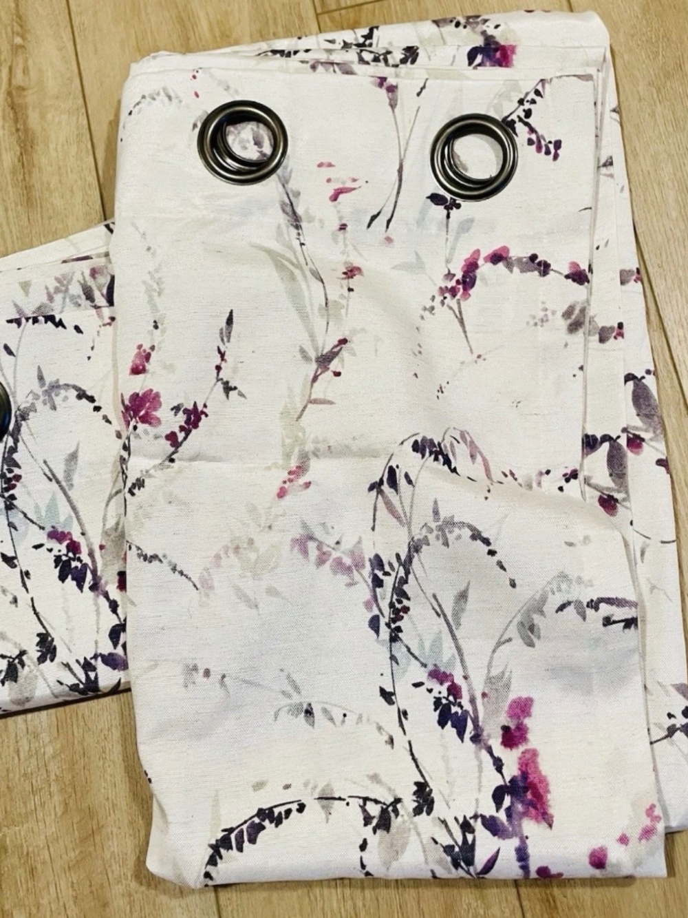 Lot Of 2 Peri Cream Purple Watercolor Floral Grommet Curtain Panels 50" x 86"